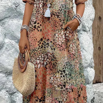 Women's Floral Midi Dress V-Neck Short Sleeve Summer Vacation Boho - Victrafia