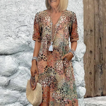 Women's Floral Midi Dress V-Neck Short Sleeve Summer Vacation Boho - Victrafia