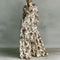 Women's Geometric Print Maxi Dress Long Sleeve High-Waist Pleated Shirt Collar Button-Front Boho Vacation - Victrafia
