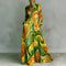 Women's Geometric Print Maxi Dress Long Sleeve High-Waist Pleated Shirt Collar Button-Front Boho Vacation - Victrafia