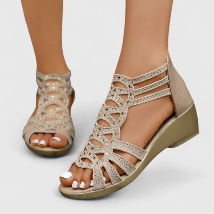 Women's Gladiator Sandals Cutout Wedge Rhinestone Summer Casual - Victrafia