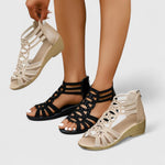 Women's Gladiator Sandals Cutout Wedge Rhinestone Summer Casual - Victrafia