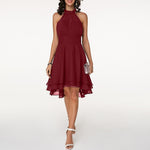 Women's Halter Neck Mini Dress Ruffle Tiered Cocktail Party Evening - Victrafia