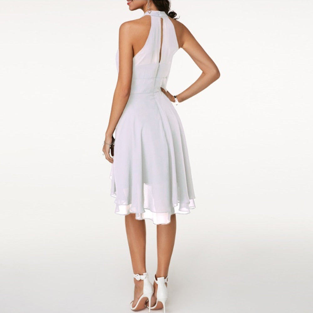 Women's Halter Neck Mini Dress Ruffle Tiered Cocktail Party Evening - Victrafia