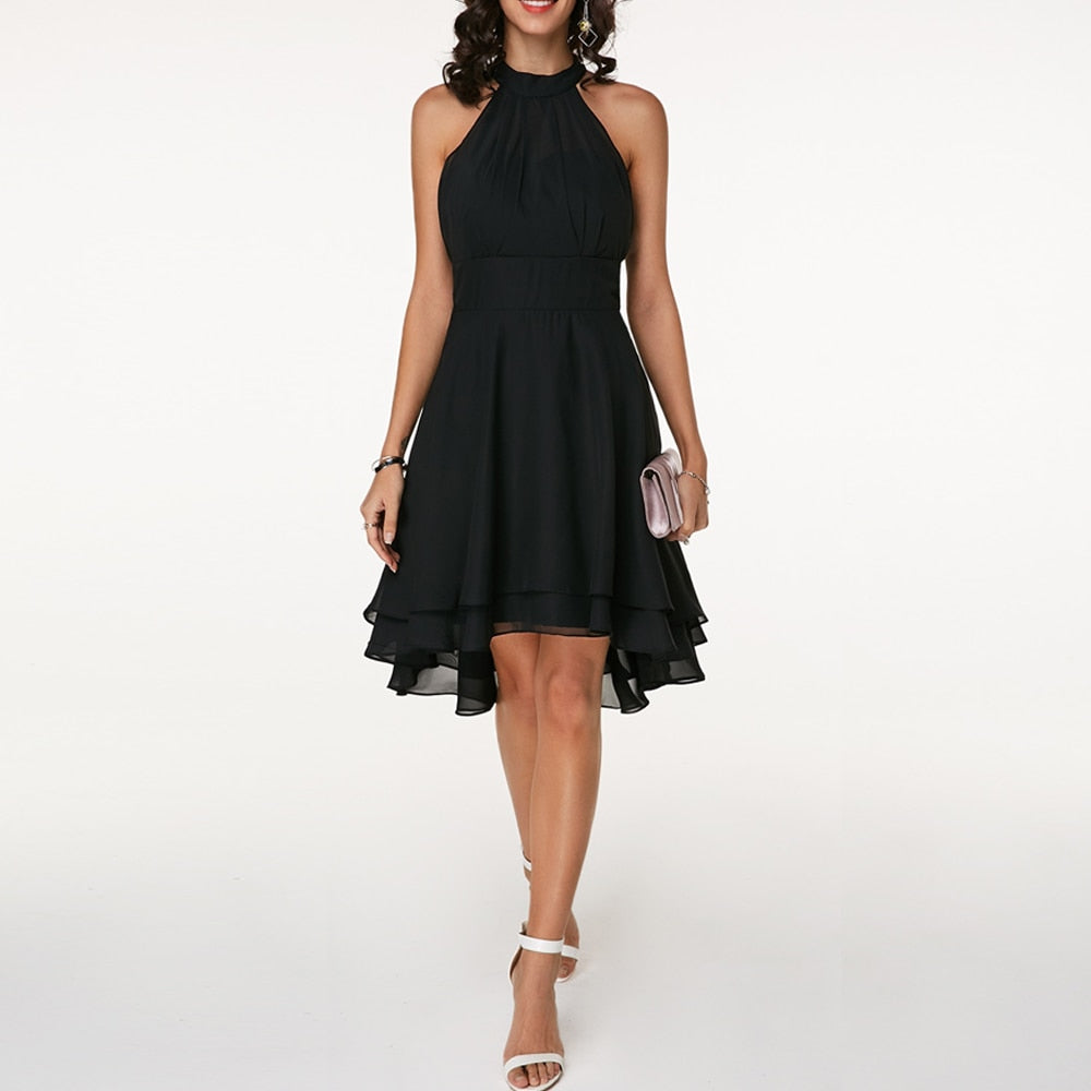 Women's Halter Neck Mini Dress Ruffle Tiered Cocktail Party Evening - Victrafia