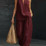 Women's Halter Neck Two-Piece Set Wide-Leg Pants Summer Casual Outfit - Victrafia