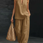 Women's Halter Neck Two-Piece Set Wide-Leg Pants Summer Casual Outfit - Victrafia