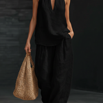 Women's Halter Neck Two-Piece Set Wide-Leg Pants Summer Casual Outfit - Victrafia