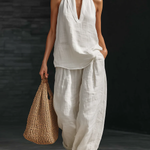 Women's Halter Neck Two-Piece Set Wide-Leg Pants Summer Casual Outfit - Victrafia