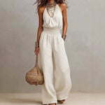 Women's Halter Neck Wide Leg Jumpsuit Casual Summer Vacation One-Piece - Victrafia
