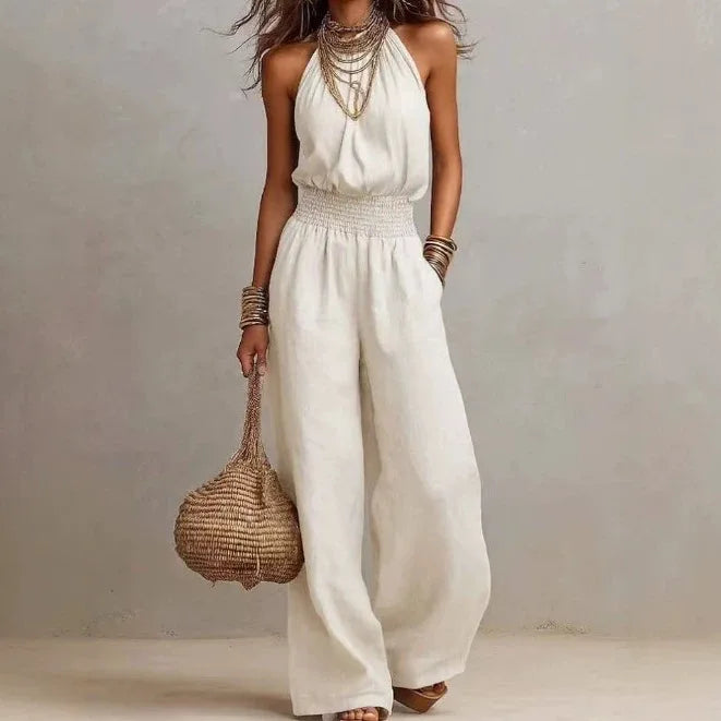 Women's Halter Neck Wide Leg Jumpsuit Casual Summer Vacation One-Piece - Victrafia