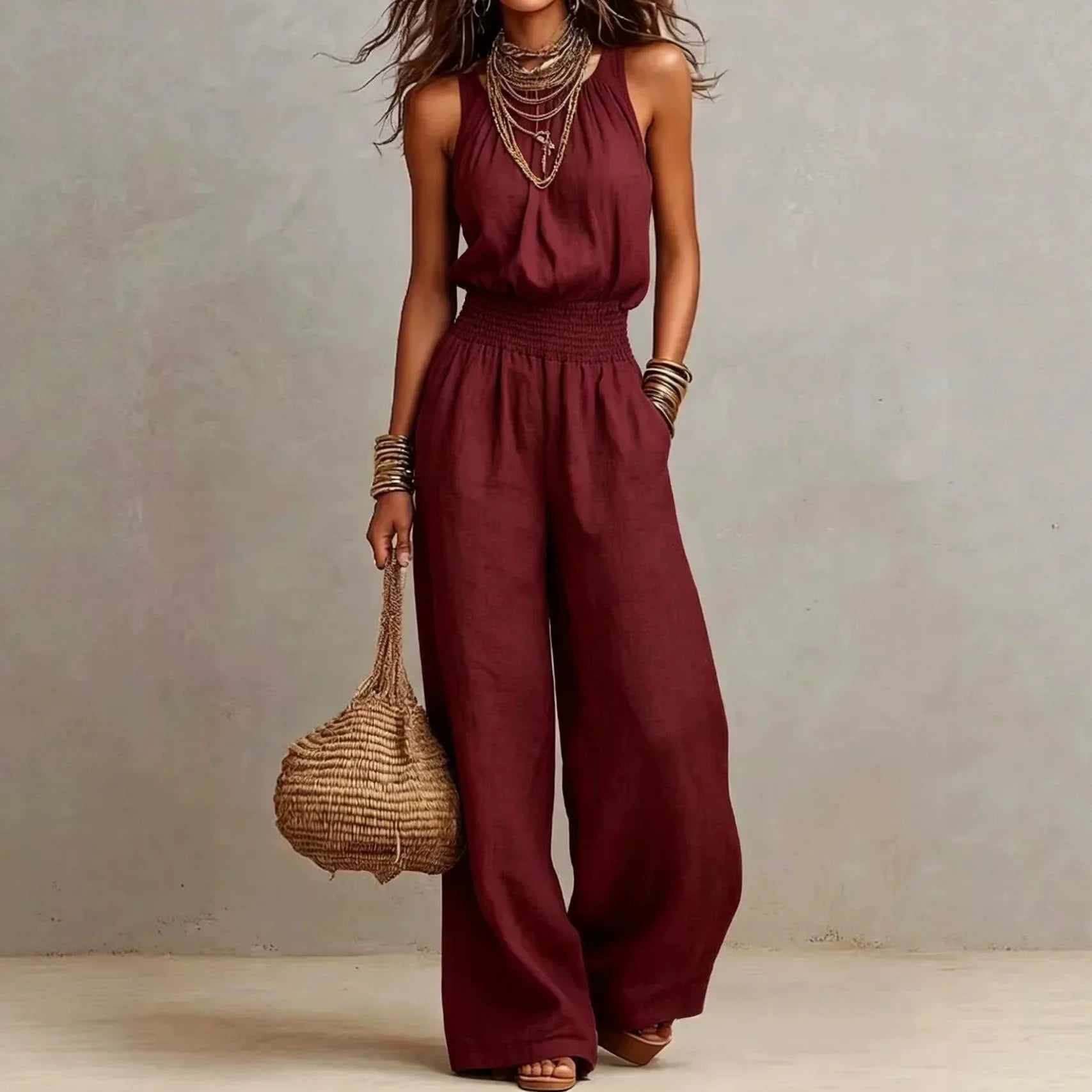 Women's Halter Neck Wide Leg Jumpsuit Casual Summer Vacation One-Piece - Victrafia