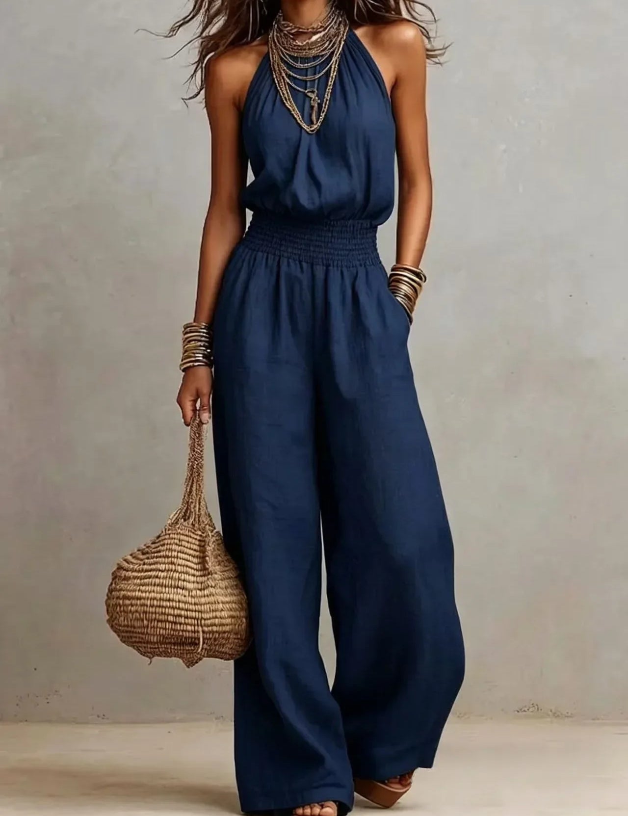 Women's Halter Neck Wide Leg Jumpsuit Casual Summer Vacation One-Piece - Victrafia