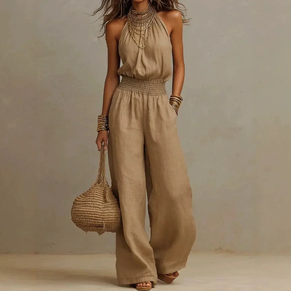 Women's Halter Neck Wide Leg Jumpsuit Casual Summer Vacation One-Piece - Victrafia