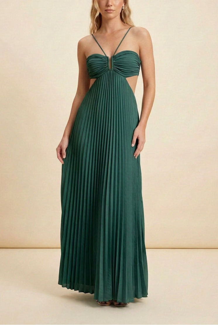 Women's Halter Pleated Maxi Dress Wedding Guest Formal Evening Gown Backless Prom - Victrafia