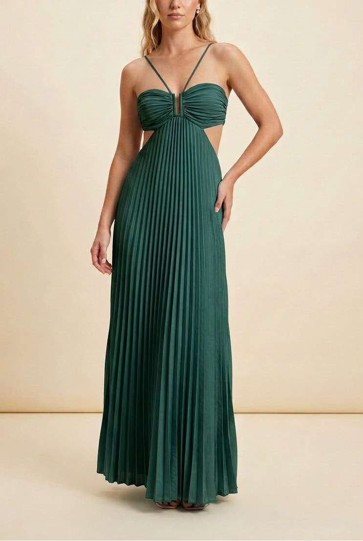 Women's Halter Pleated Maxi Dress Wedding Guest Formal Evening Gown Backless Prom - Victrafia