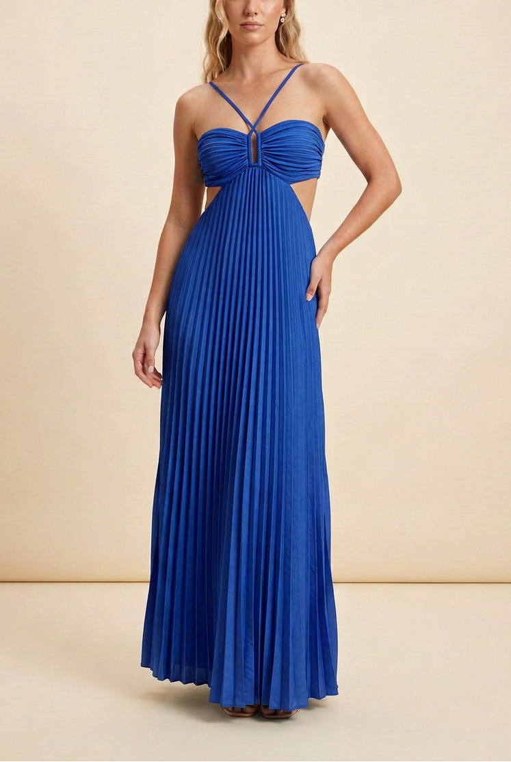 Women's Halter Pleated Maxi Dress Wedding Guest Formal Evening Gown Backless Prom - Victrafia