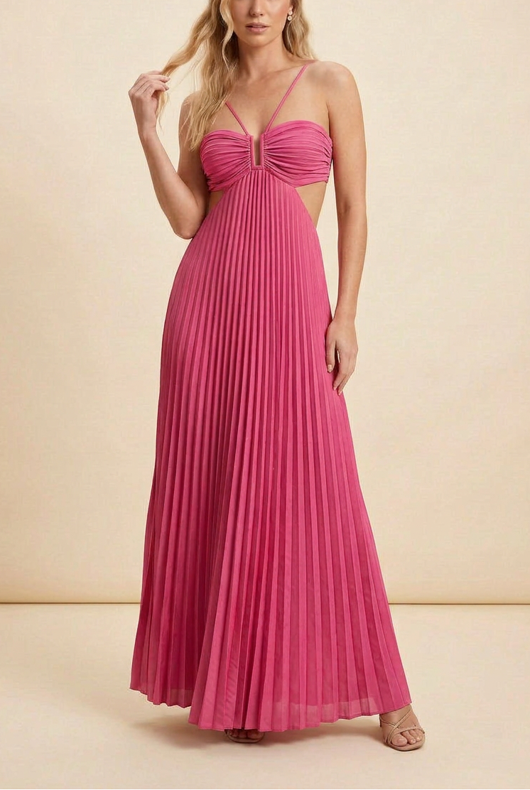 Women's Halter Pleated Maxi Dress Wedding Guest Formal Evening Gown Backless Prom - Victrafia