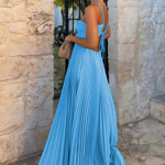 Women's Halter Pleated Maxi Dress Wedding Guest Formal Evening Gown Backless Prom - Victrafia