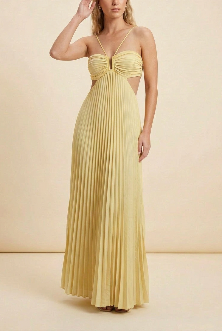 Women's Halter Pleated Maxi Dress Wedding Guest Formal Evening Gown Backless Prom - Victrafia
