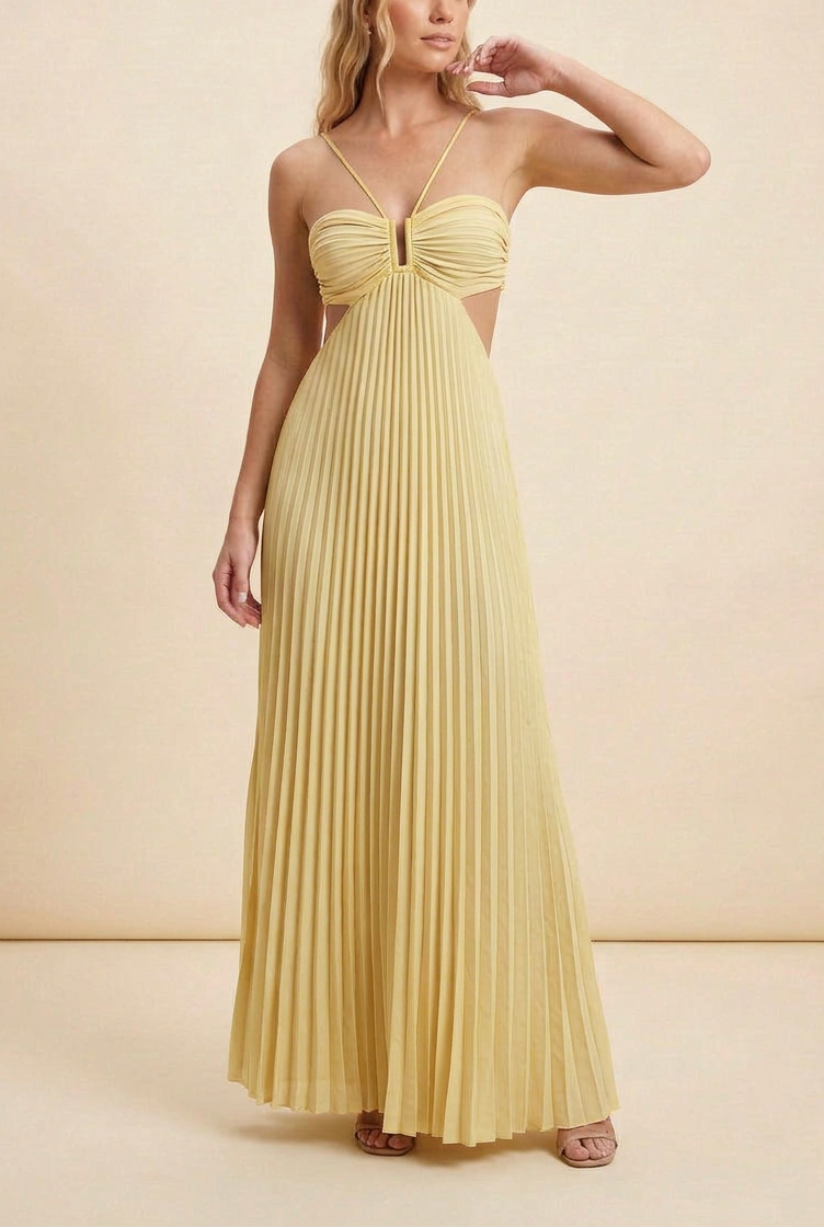 Women's Halter Pleated Maxi Dress Wedding Guest Formal Evening Gown Backless Prom - Victrafia
