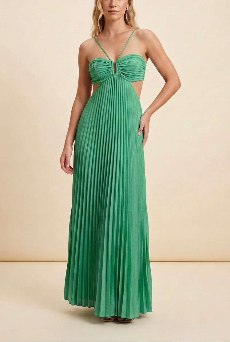 Women's Halter Pleated Maxi Dress Wedding Guest Formal Evening Gown Backless Prom - Victrafia
