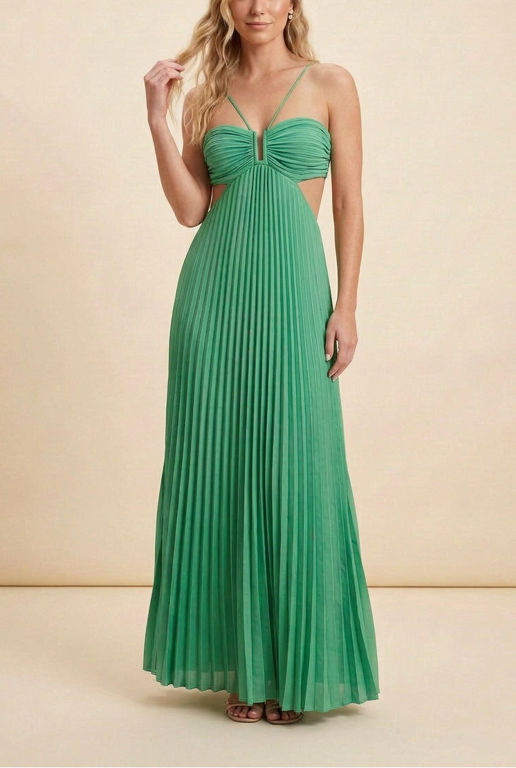 Women's Halter Pleated Maxi Dress Wedding Guest Formal Evening Gown Backless Prom - Victrafia