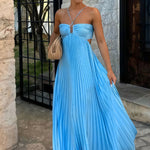 Women's Halter Pleated Maxi Dress Wedding Guest Formal Evening Gown Backless Prom - Victrafia