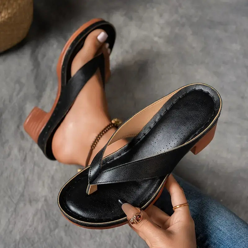 Women's Heeled Flip Flop Sandals Platform Thong Block Heel Summer Casual - Victrafia