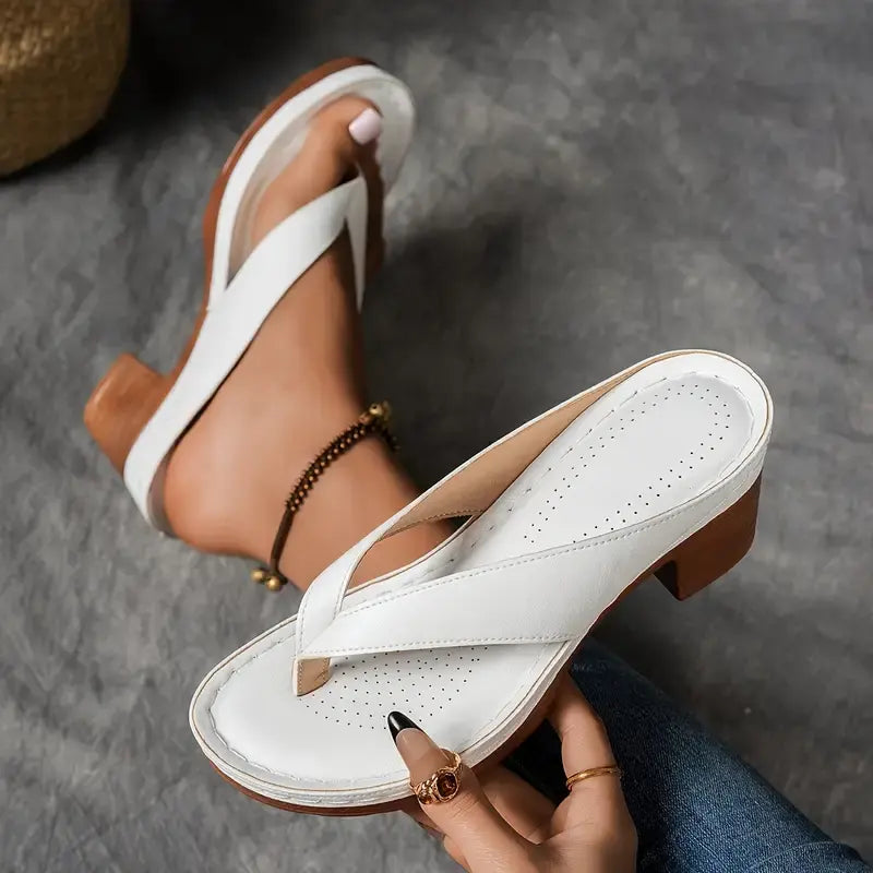 Women's Heeled Flip Flop Sandals Platform Thong Block Heel Summer Casual - Victrafia
