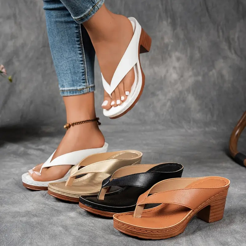 Women's Heeled Flip Flop Sandals Platform Thong Block Heel Summer Casual - Victrafia
