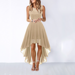 Women's Hi-Low Midi Dress Sleeveless Lace Bodice Layered Skirt Wedding Guest Formal Evening Gown - Victrafia