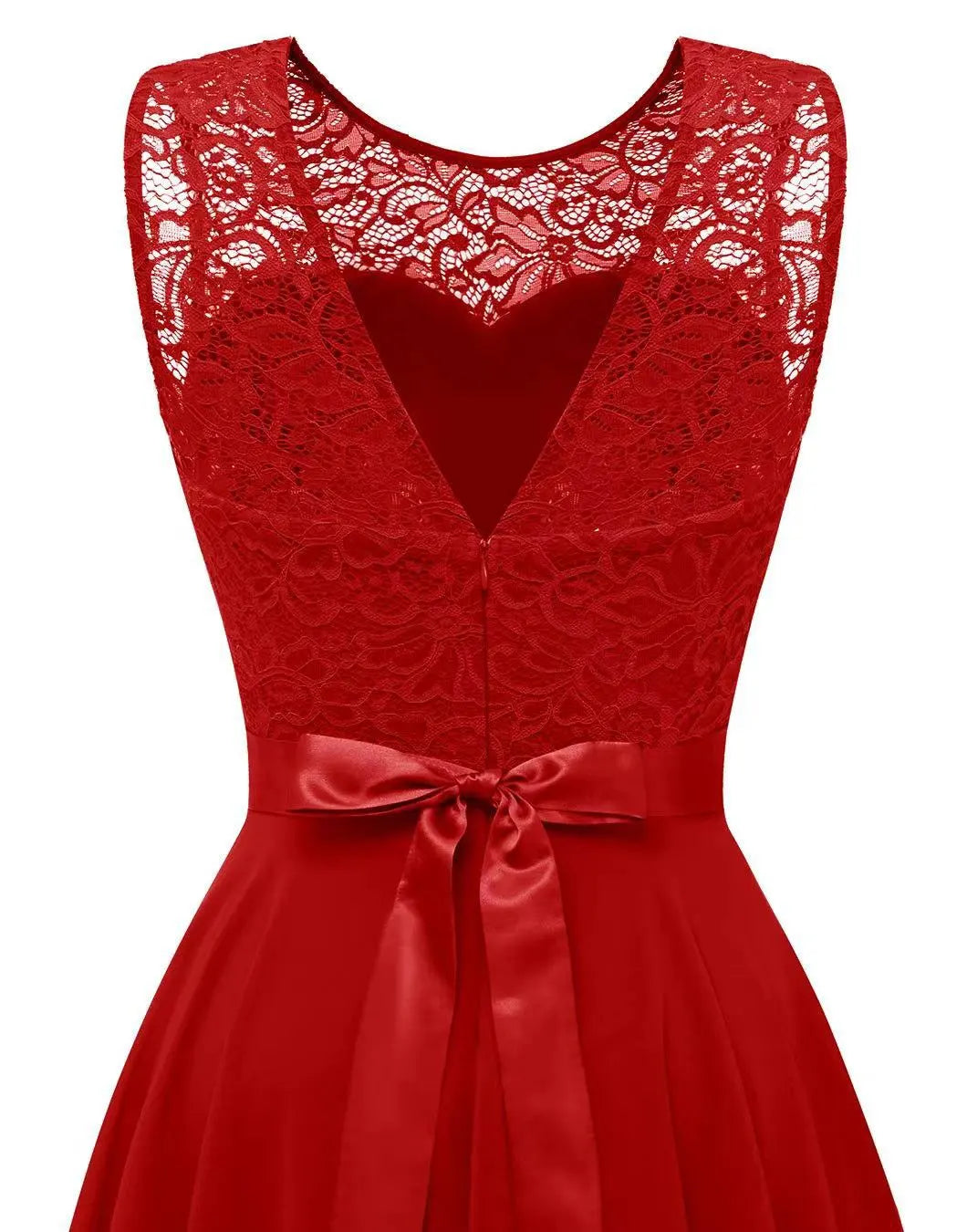 Women's Hi-Low Midi Dress Sleeveless Lace Bodice Layered Skirt Wedding Guest Formal Evening Gown - Victrafia