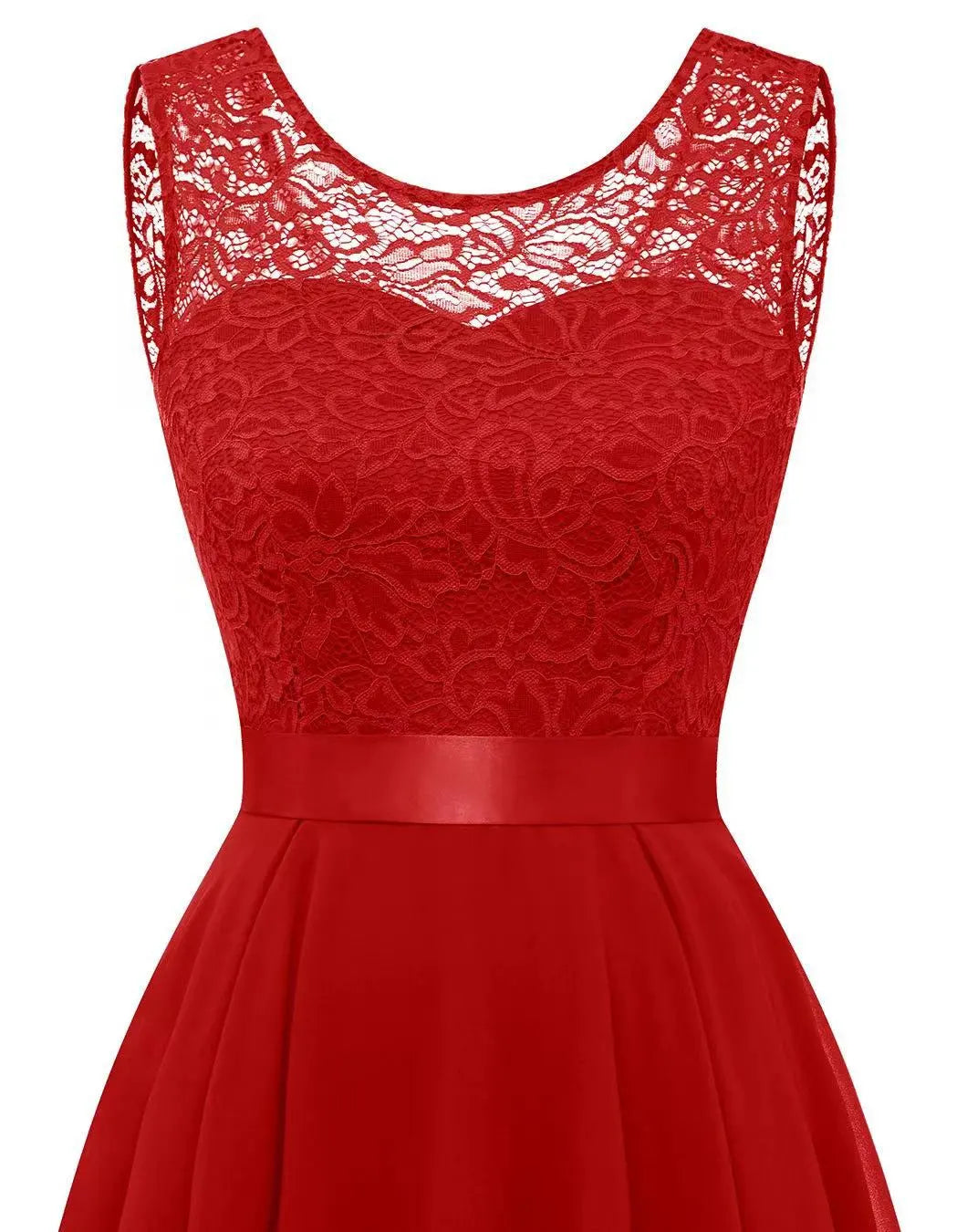 Women's Hi-Low Midi Dress Sleeveless Lace Bodice Layered Skirt Wedding Guest Formal Evening Gown - Victrafia