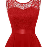 Women's Hi-Low Midi Dress Sleeveless Lace Bodice Layered Skirt Wedding Guest Formal Evening Gown - Victrafia
