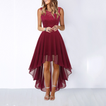 Women's Hi-Low Midi Dress Sleeveless Lace Bodice Layered Skirt Wedding Guest Formal Evening Gown - Victrafia