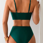 Women's High-Waisted Bikini Set Ruched Two-Piece Metal V-Bar Swimsuit Beach Vacation Resort - Victrafia