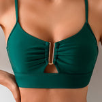 Women's High-Waisted Bikini Set Ruched Two-Piece Metal V-Bar Swimsuit Beach Vacation Resort - Victrafia