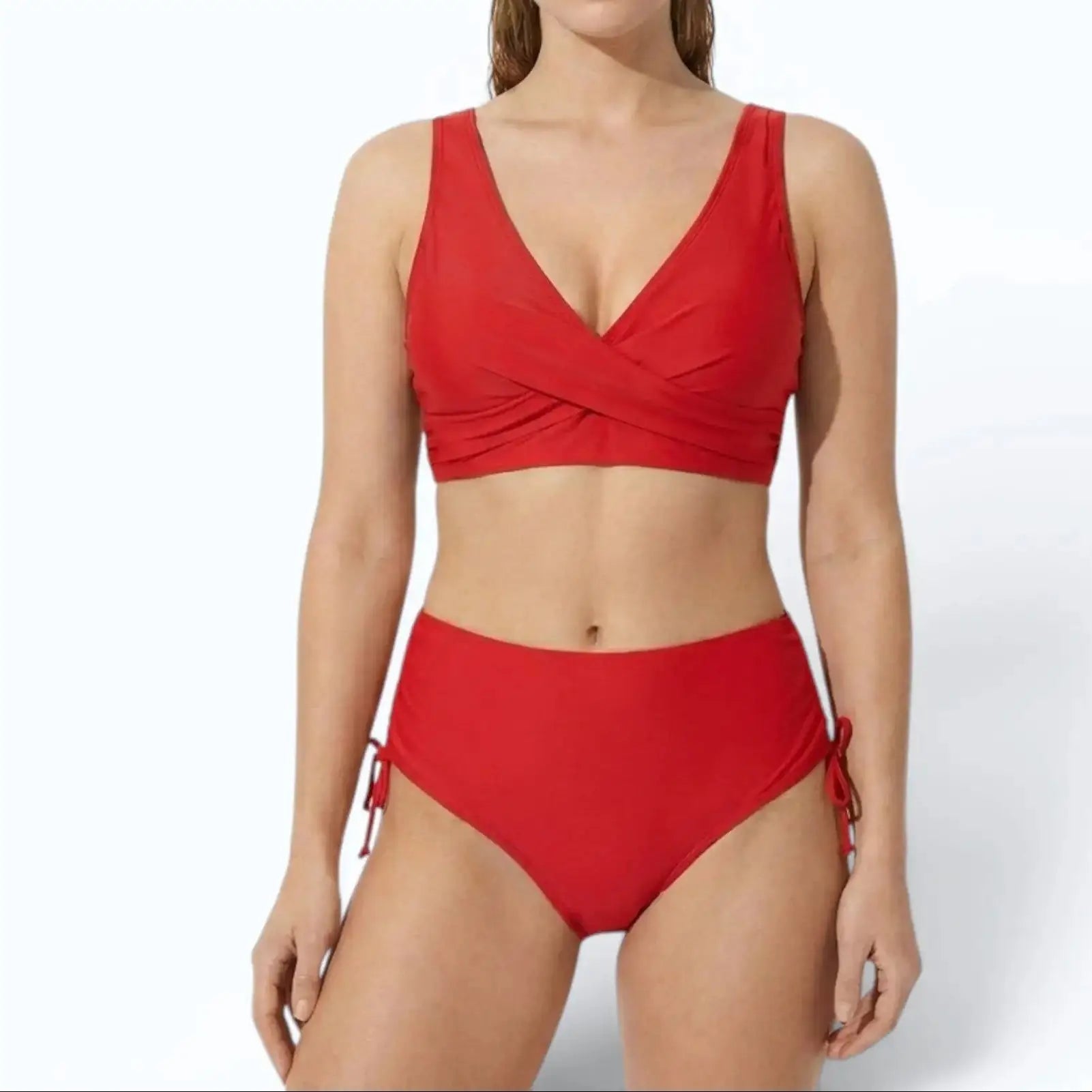 Women's High-Waisted Bikini Set Wrap V-Neck Two-Piece Swimsuit Beach Vacation - Victrafia