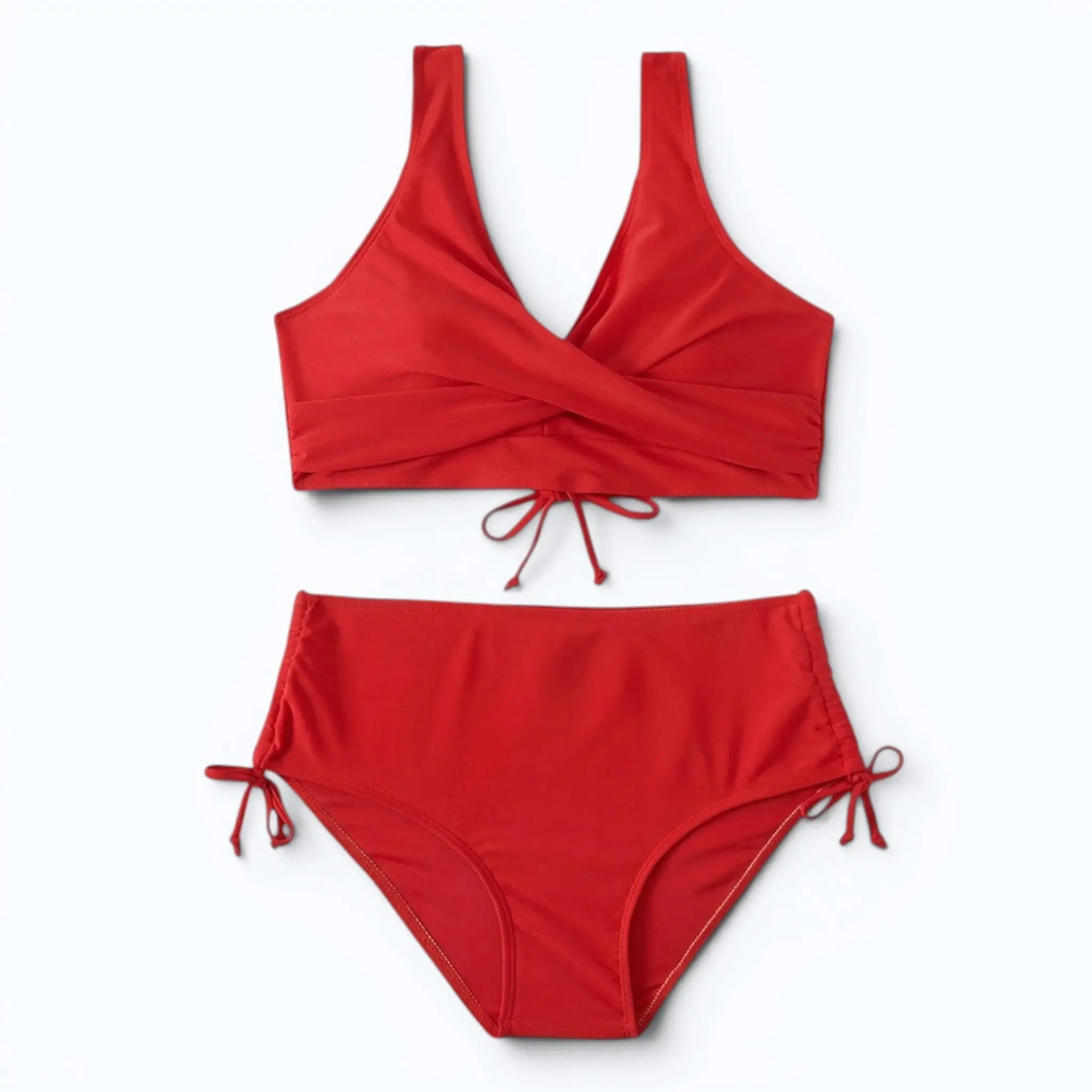 Women's High-Waisted Bikini Set Wrap V-Neck Two-Piece Swimsuit Beach Vacation - Victrafia