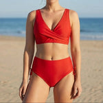Women's High-Waisted Bikini Set Wrap V-Neck Two-Piece Swimsuit Beach Vacation - Victrafia