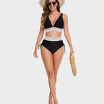 Women's High-Waisted Halter Bikini Set Tummy Control Tie-Side Beach Vacation Two-Piece Swimsuit - Victrafia