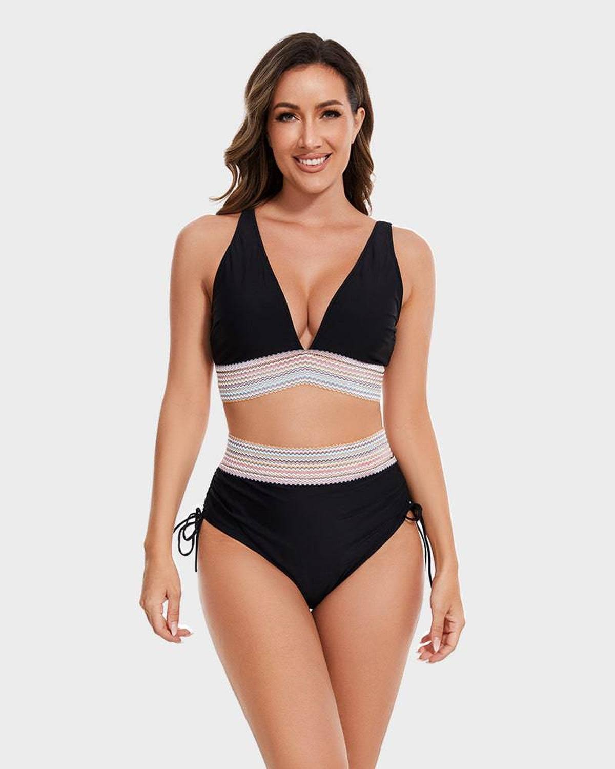 Women's High-Waisted Halter Bikini Set Tummy Control Tie-Side Beach Vacation Two-Piece Swimsuit - Victrafia