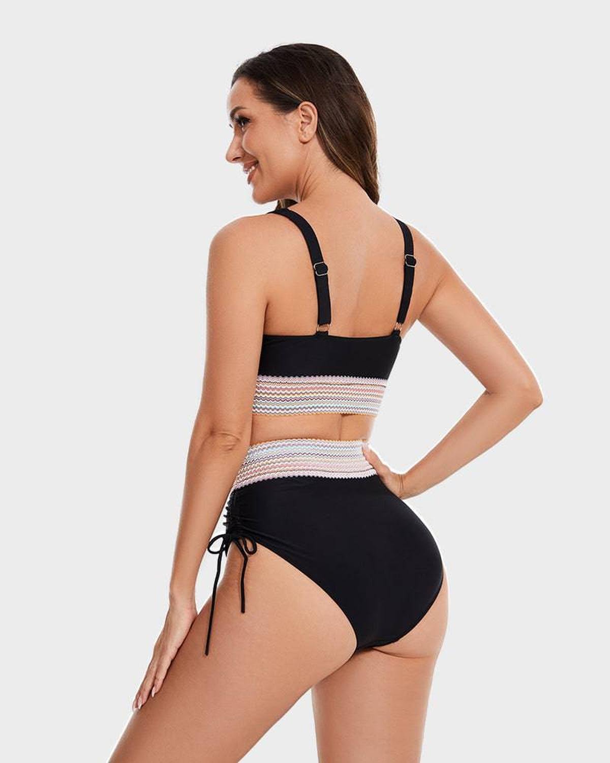 Women's High-Waisted Halter Bikini Set Tummy Control Tie-Side Beach Vacation Two-Piece Swimsuit - Victrafia