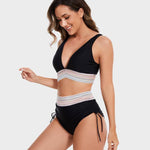 Women's High-Waisted Halter Bikini Set Tummy Control Tie-Side Beach Vacation Two-Piece Swimsuit - Victrafia