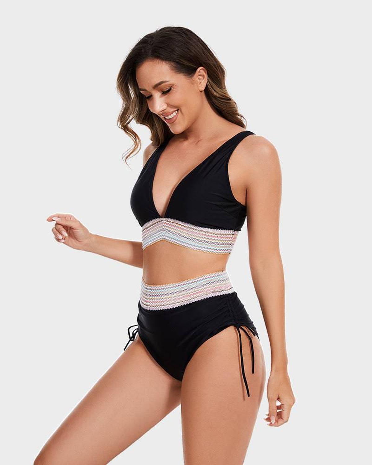 Women's High-Waisted Halter Bikini Set Tummy Control Tie-Side Beach Vacation Two-Piece Swimsuit - Victrafia