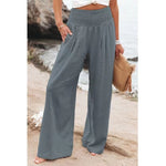 Women's High-Waisted Wide Leg Pants Smocked Waist Flowy Beach Vacation Summer - Victrafia