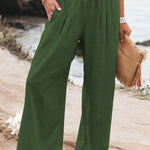 Women's High-Waisted Wide Leg Pants Smocked Waist Flowy Beach Vacation Summer - Victrafia