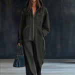 Women's Hooded Denim Jumpsuit Loose Fit Long Sleeve Zip-Up Wide Leg Casual Streetwear - Victrafia