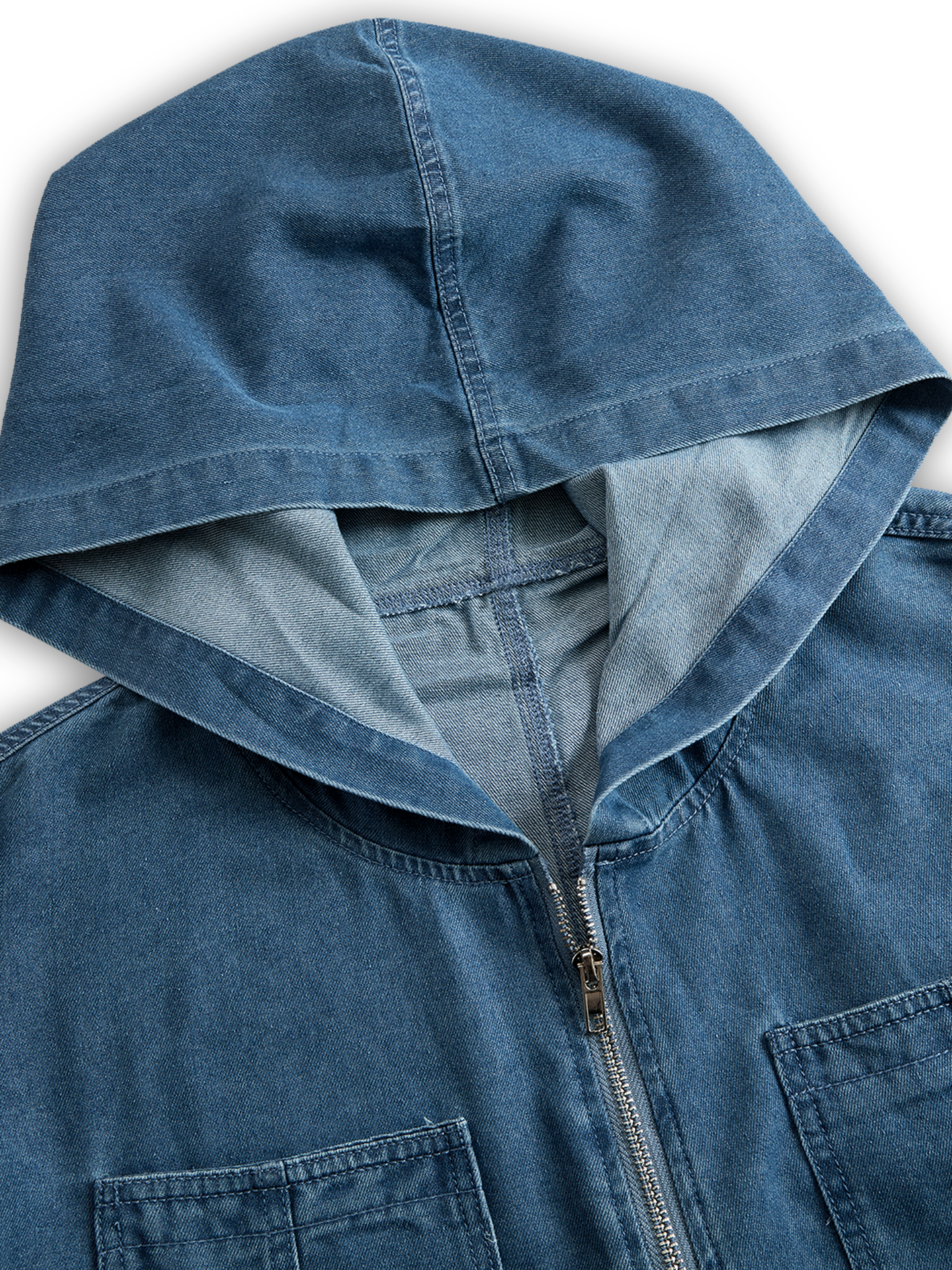 Women's Hooded Denim Jumpsuit Loose Fit Long Sleeve Zip-Up Wide Leg Casual Streetwear - Victrafia